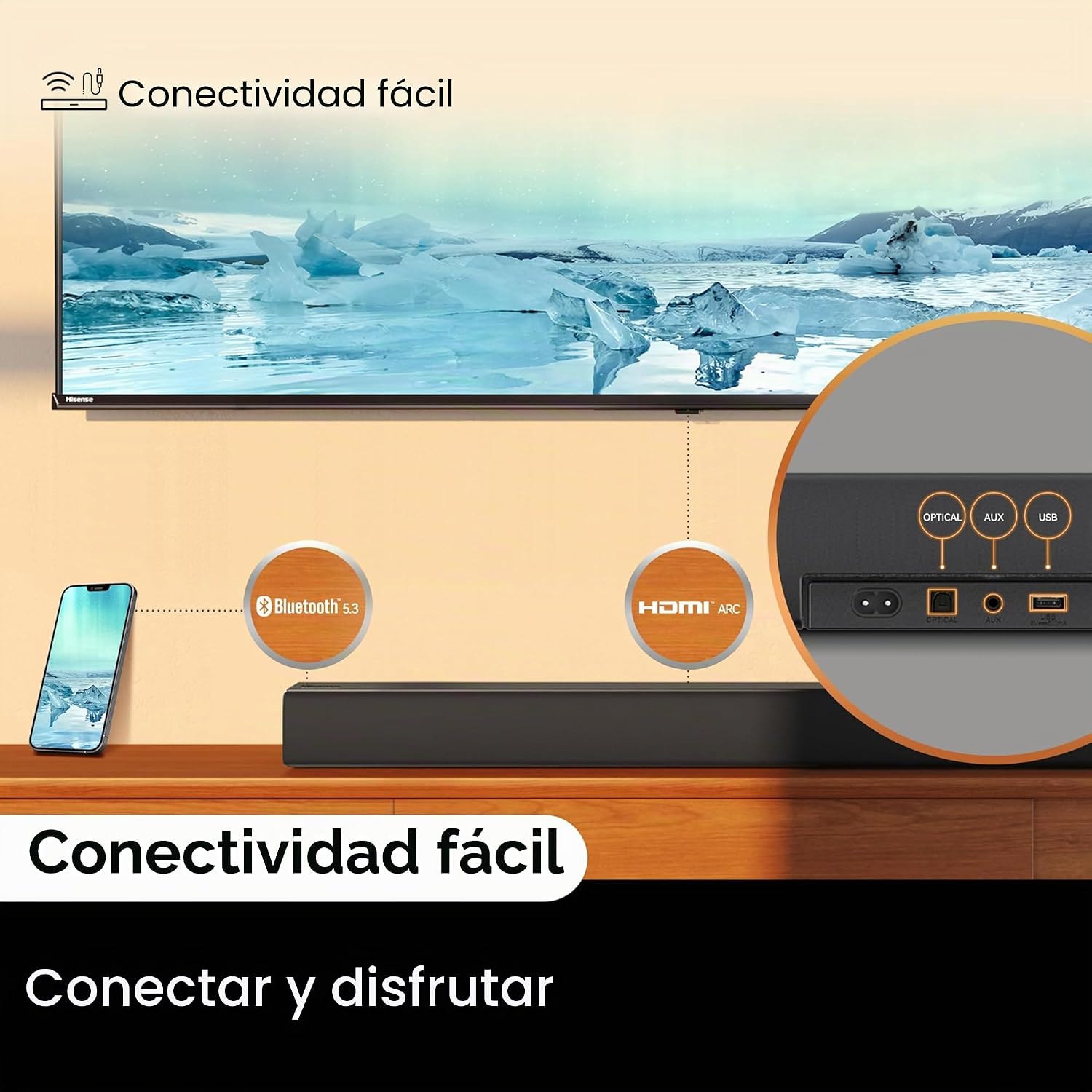 Barra de Sonido Hisense HS5100 5.1 Canales con Subwoofer Inalámbrico, Altavoces Traseros y 540W | Dolby Audio & DTS Virtual:X
