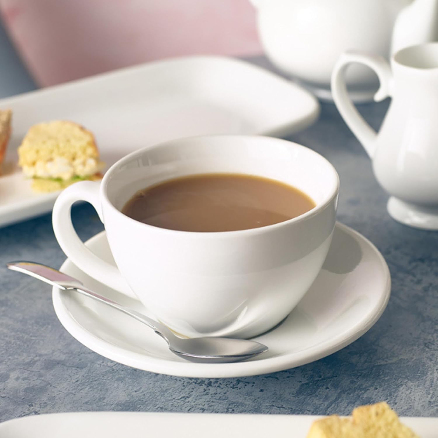 Set de 6 Tazas con Platos de Cerámica Blanca 90ml Lotus LHC-9688