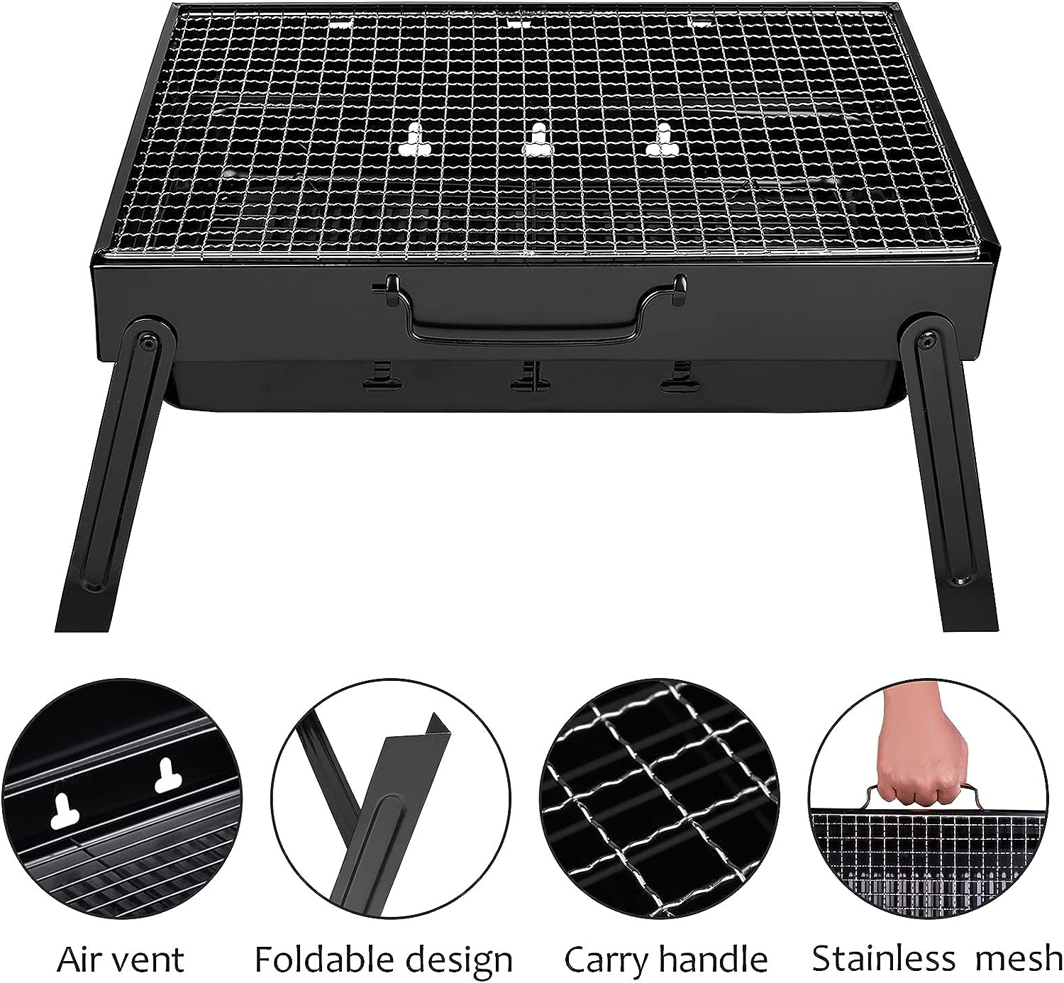 Mini Parrilla o Asador a Carbón Rectangular Portátil Metálica ALP-BBQ4429 Barbacoa.