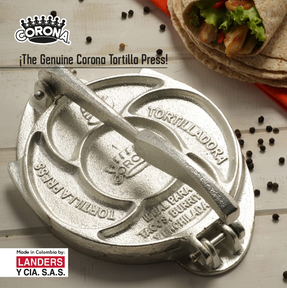 Tortillera Estañada de Hierro Fundido de 8" Corona L15115 Prensa para tortilla. Tacos. Corona