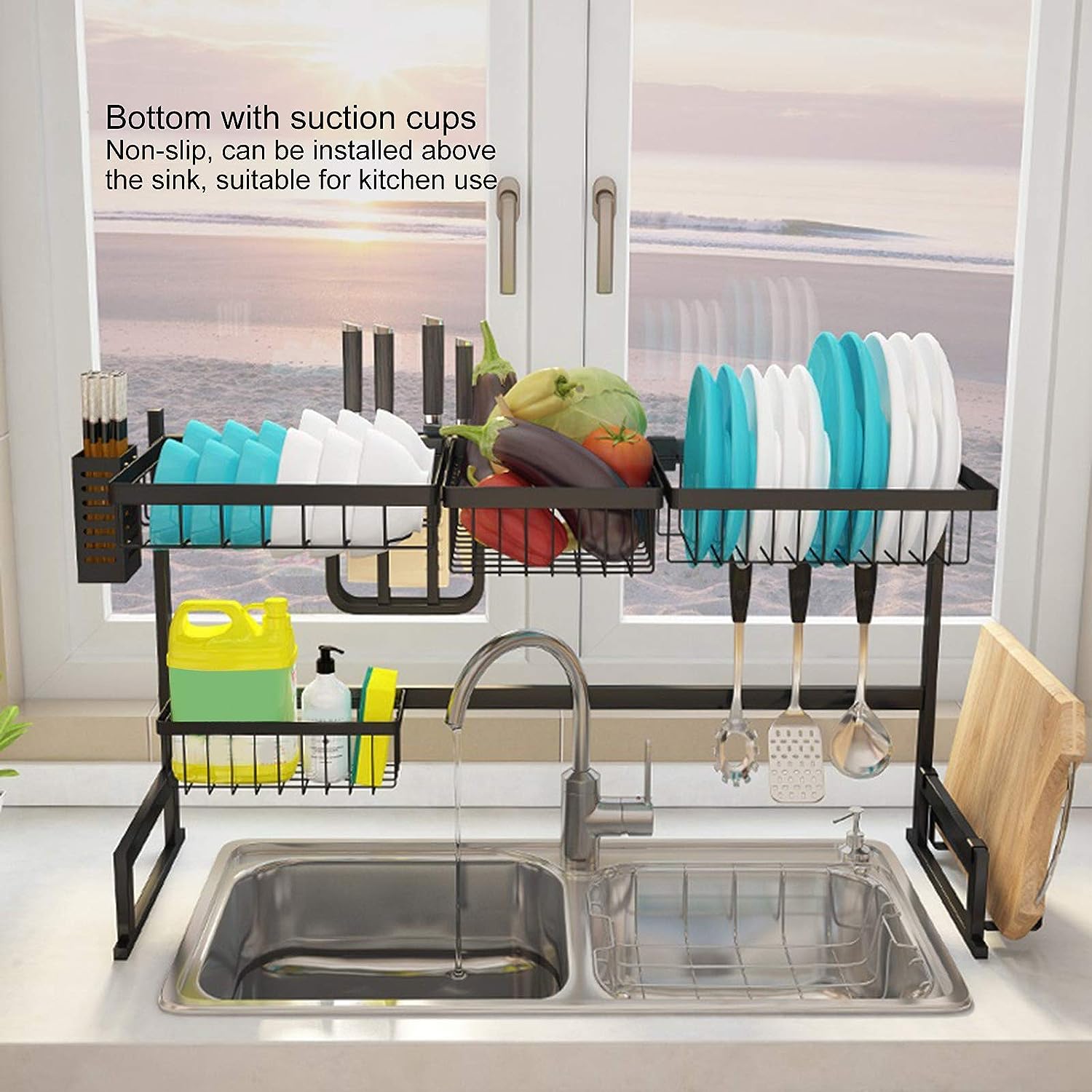Escurridor Metal de Platos Sobre Fregador Color Negro 46x85x26cm KC-31099 Selecto