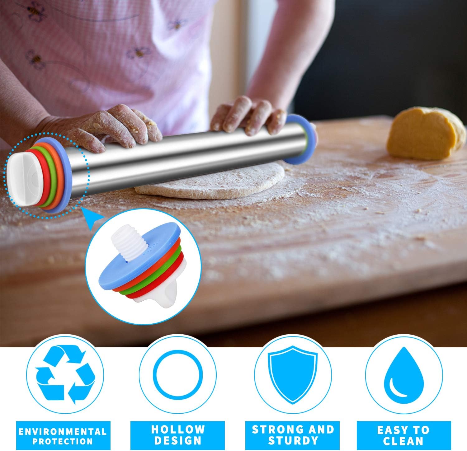 Rodillo de Acero Inoxidable Antiadherente con 4 Anillos de Disco Ajustable Excalibur EX-M16-KT2203