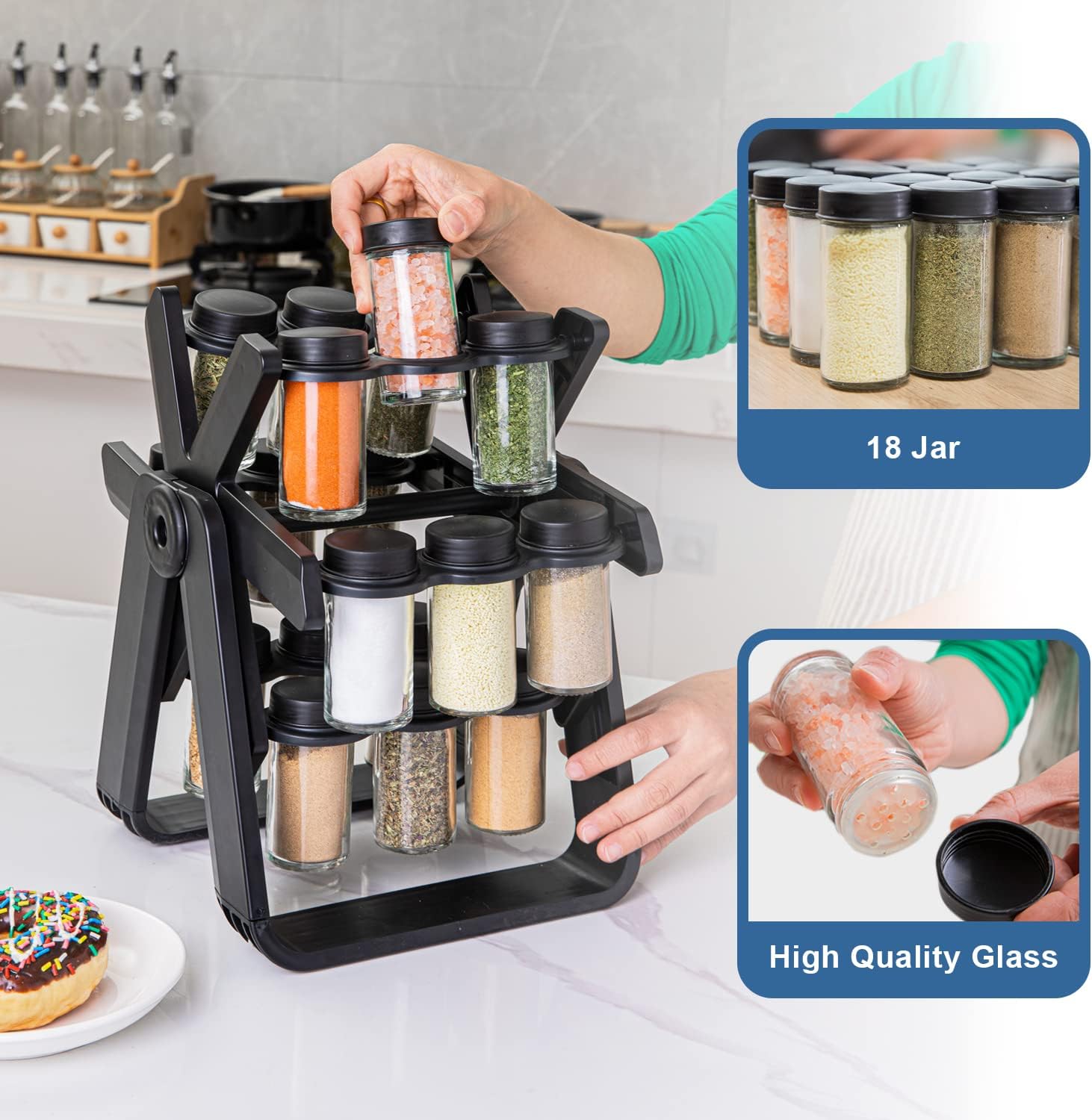 Set de 18 Envases para Condimentos de Vidrio Rotativo 88172 Selecto