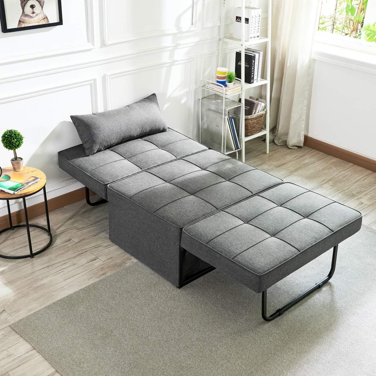 Sofá Cama Convertible 4 en 1 Plegable Multifunción Moderna de Lino Transpirable Gris Oscuro 908A Vonanda