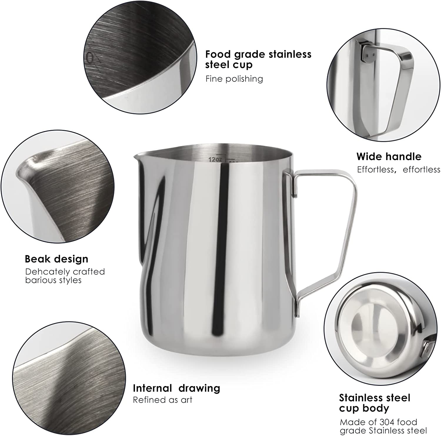 Jarra Espumadora de Leche de Acero Inoxidable desde 140ml, 350ml, 550ml & 900ml Selecto