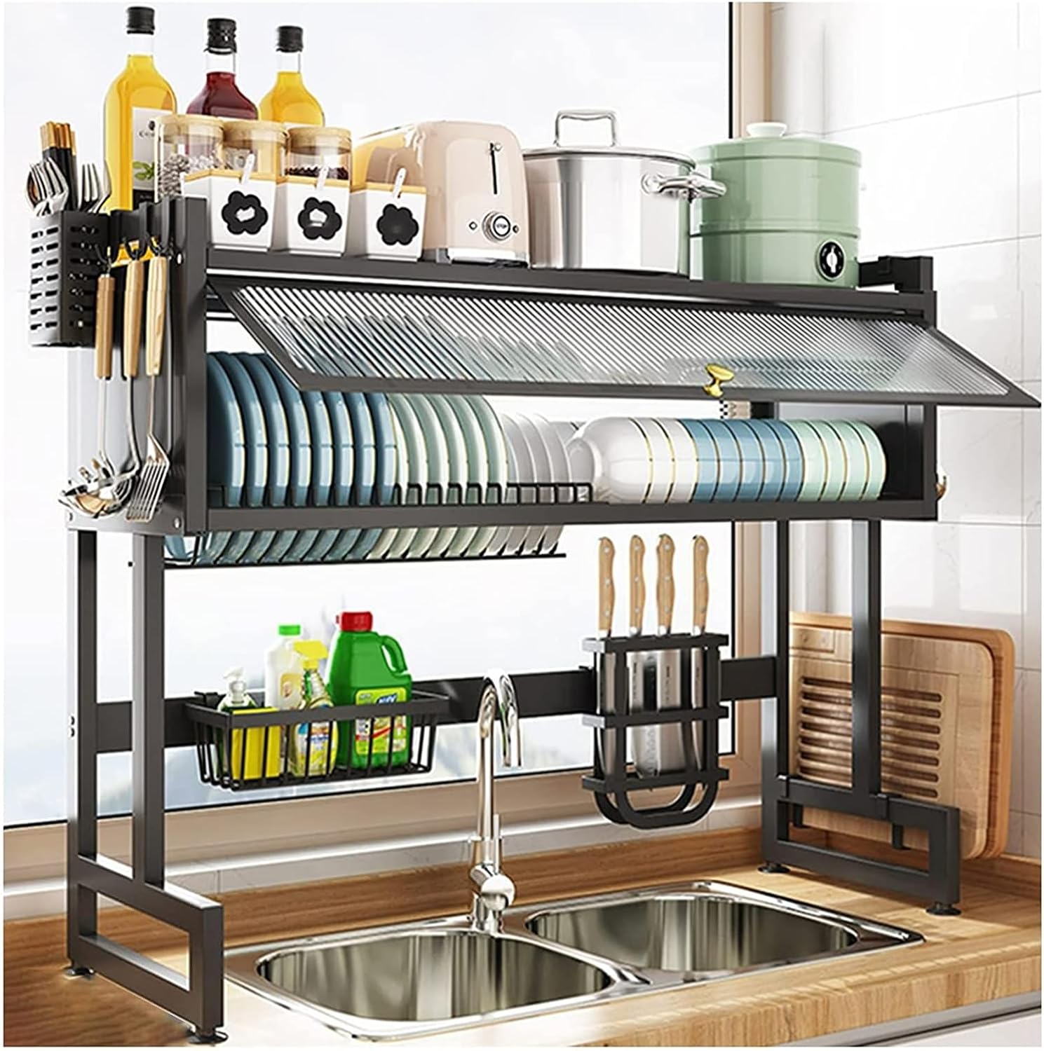 Escurridor de Platos Sobre Fregador Negro con Gavetero 80x66x28cm HW-40995 Selecto