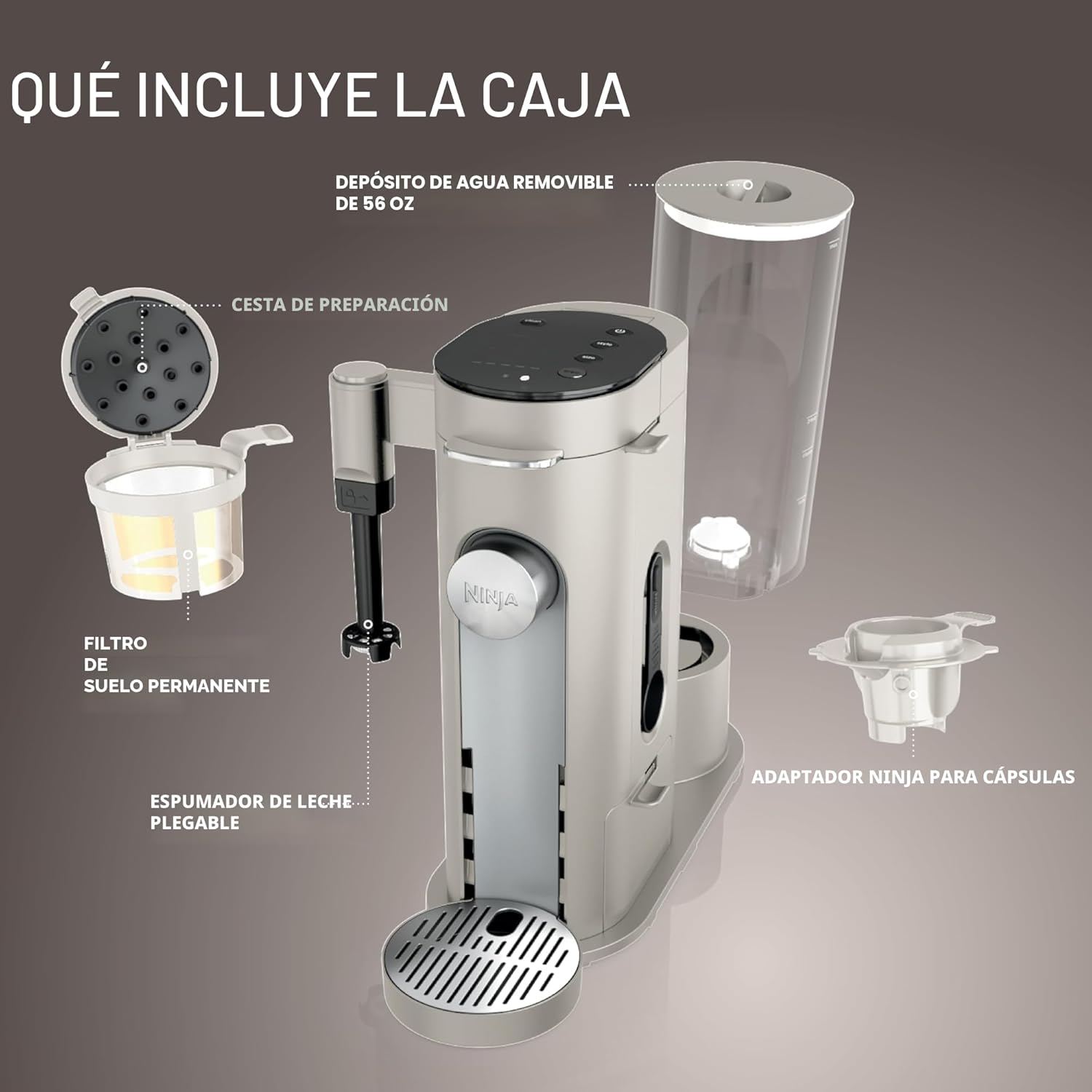 (LLEGANDO 10 DE AGOSTO) Cafetera Ninja PB051ST para Cápsulas y Café Molido con Espumador Integrado | 4 Estilos de Preparación | Color Stone | 1550W