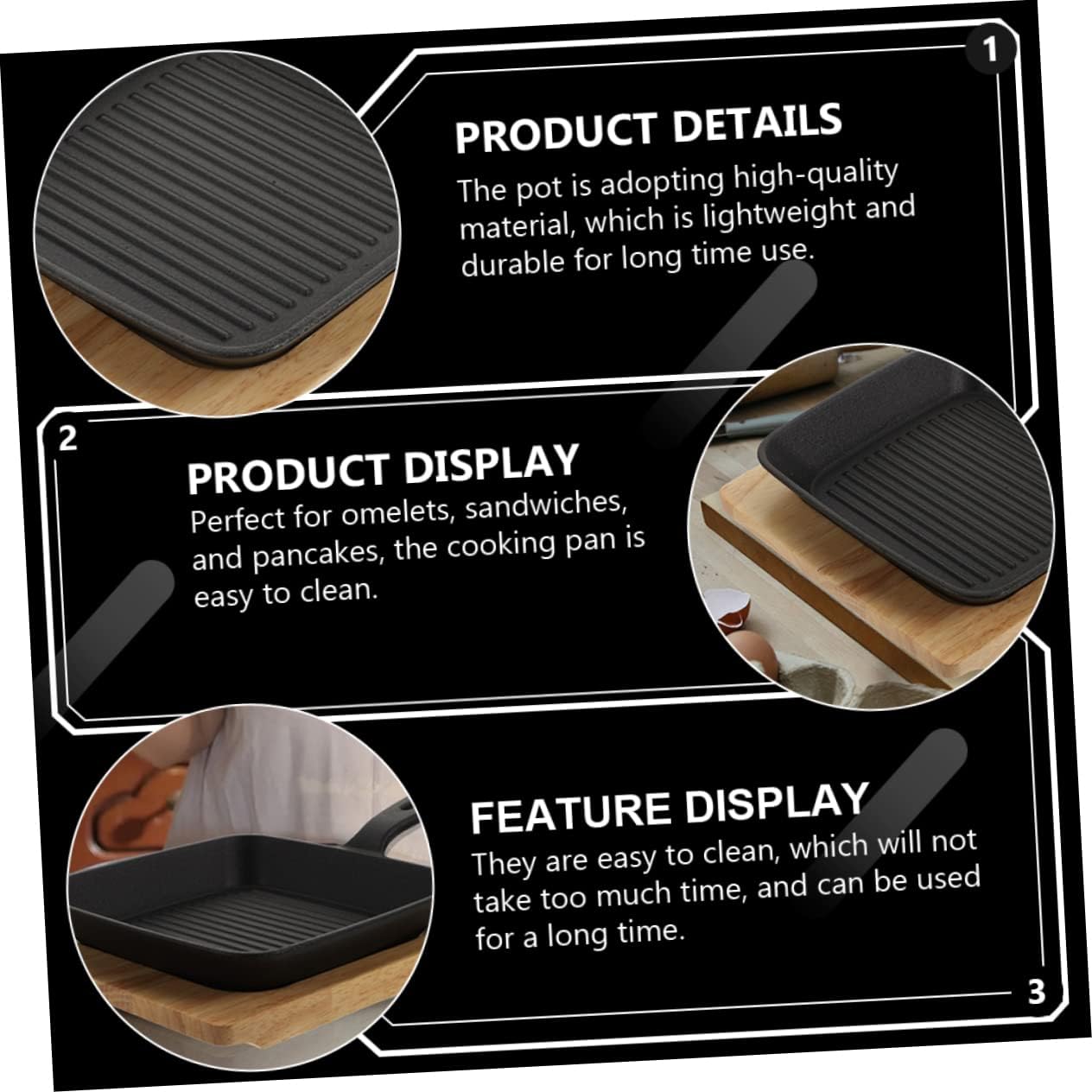 Mini Sartén de Hierro Fundido con Bandeja de Madera 22x13.5x2cm 86052