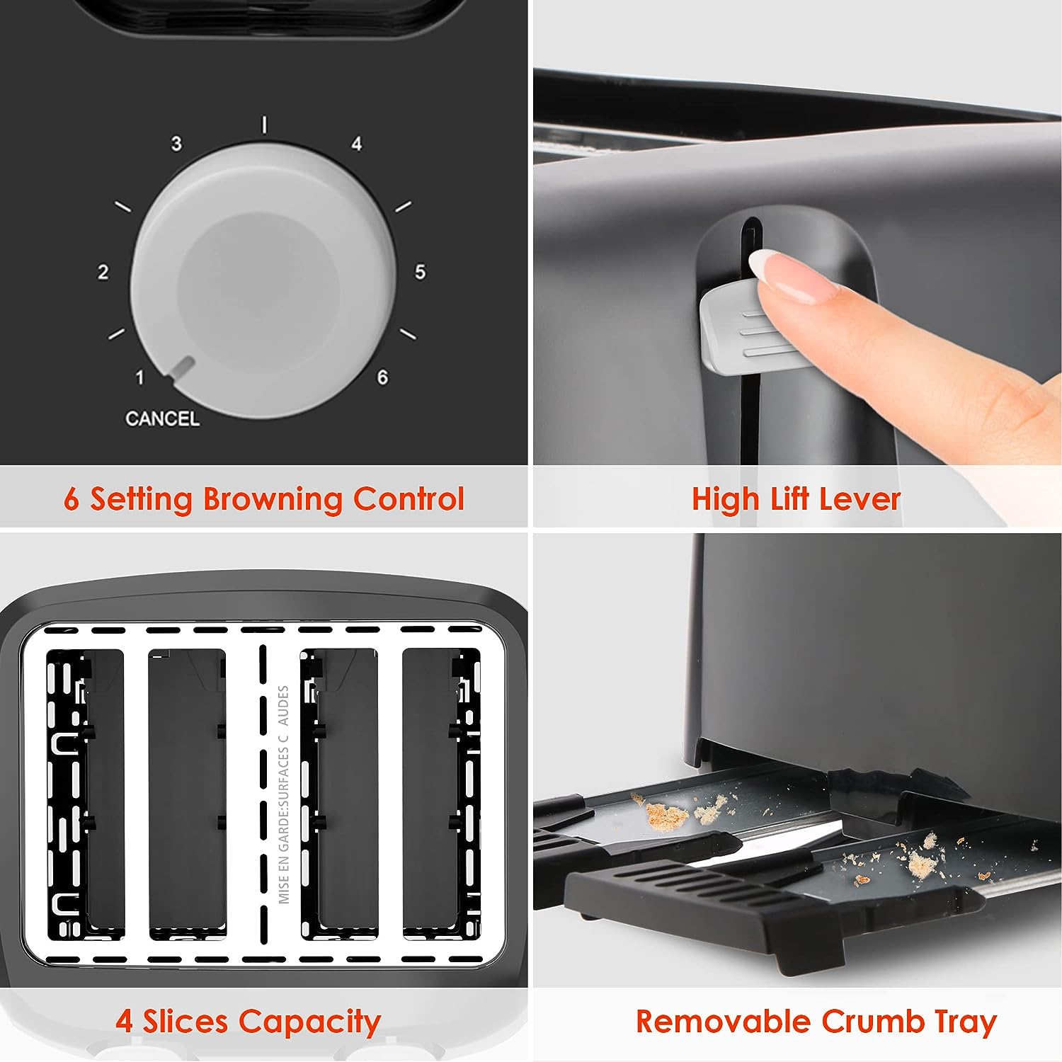 Tostadora de 4 Rebanadas Eléctrica 1400W Decakila KUTS003W
