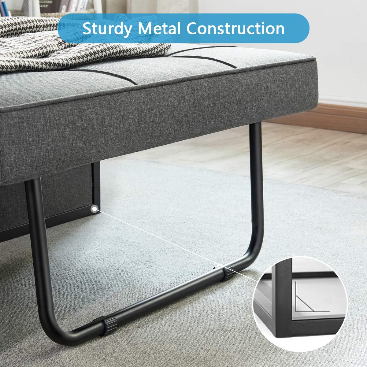 Sofá Cama Convertible 4 en 1 Plegable Multifunción Moderna de Lino Transpirable Gris Oscuro 908A Vonanda