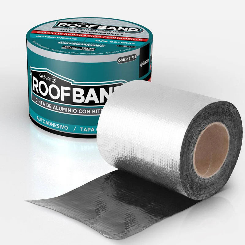 Cinta Autoadhesiva Asfáltica Tapagoteras De 10 Cm (4") X 10 Mts Largo Carbone Roofband Para Techos L176.1
