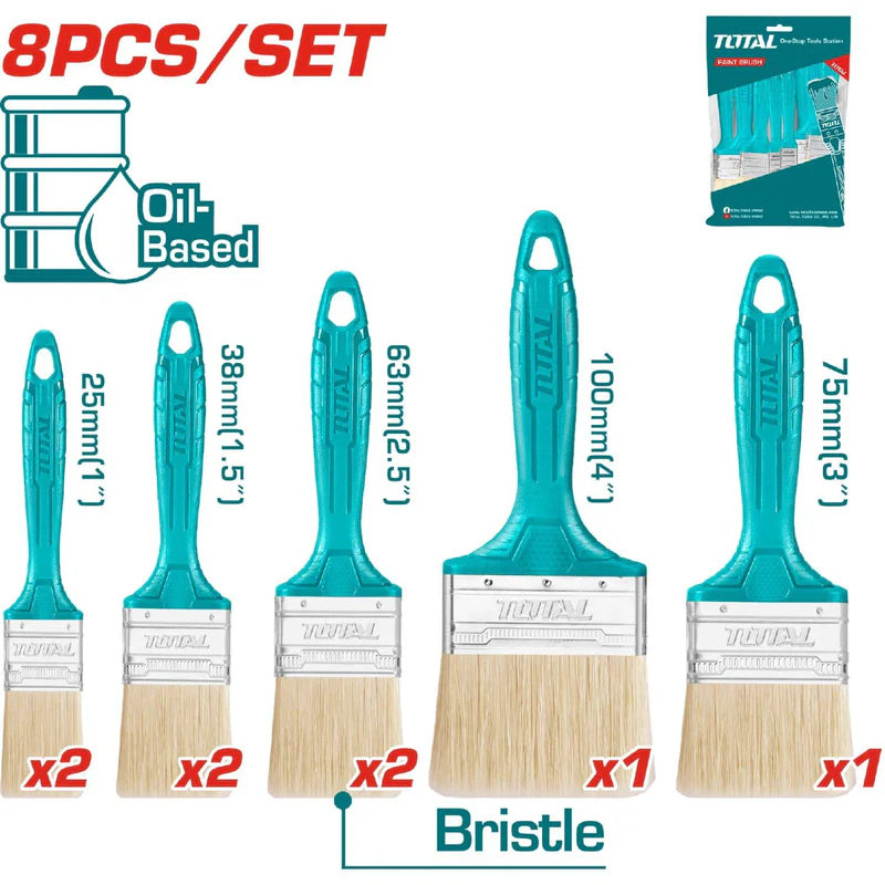 Juego De 8 Brochas Para Pintura A Base De Aceite. Total THT8450801 TOTAL