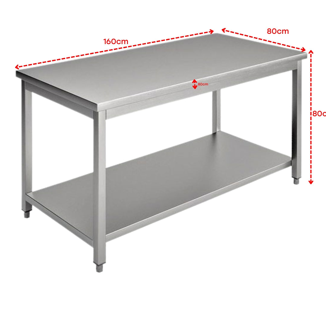 (CALIDAD GRUESA FUERTE) Mesa de Acero Inoxidable 201 De 2 Niveles 160x80x80cm Calibre 40mm Selecto