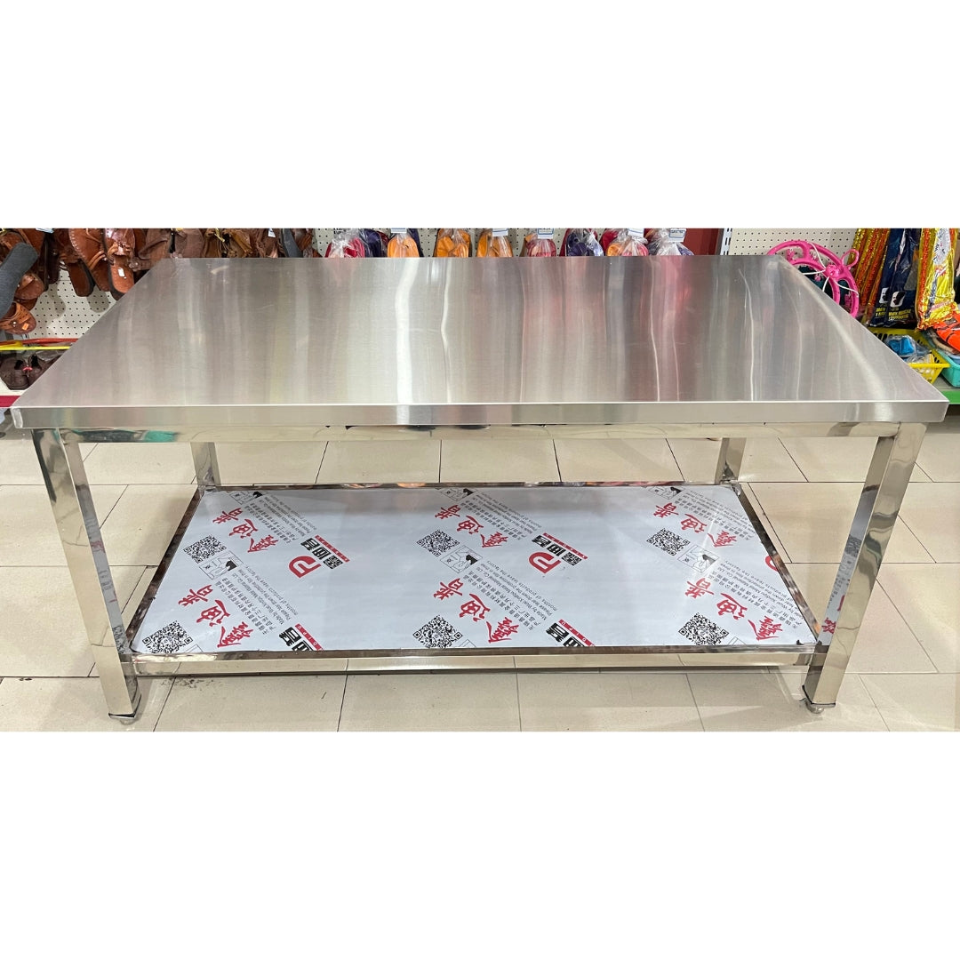 (CALIDAD GRUESA FUERTE) Mesa de Acero Inoxidable 201 De 2 Niveles 160x80x80cm Calibre 40mm Selecto