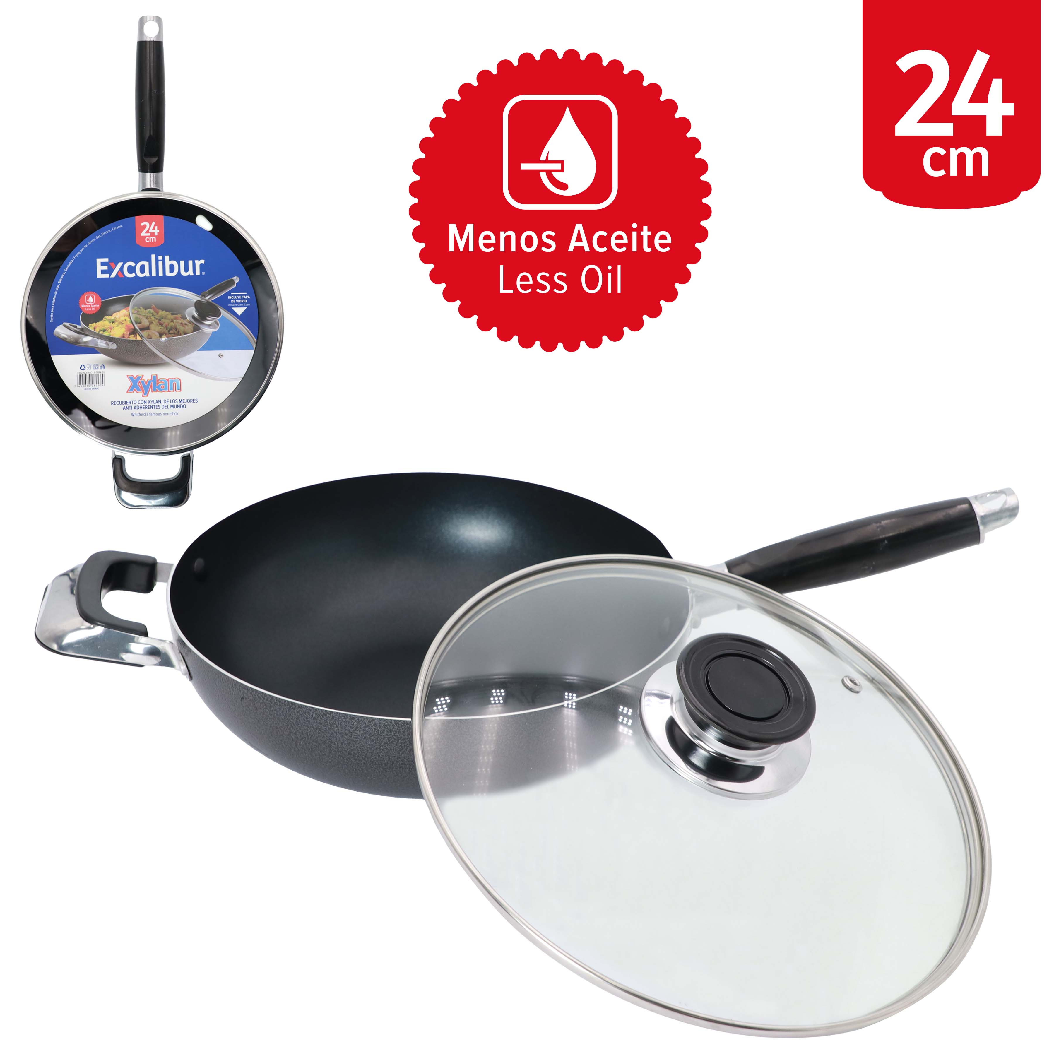 Sartén con Tapa de Vidrio de 24cm Antiadherente Excalibur 7A018-SDN-24 EXCALIBUR