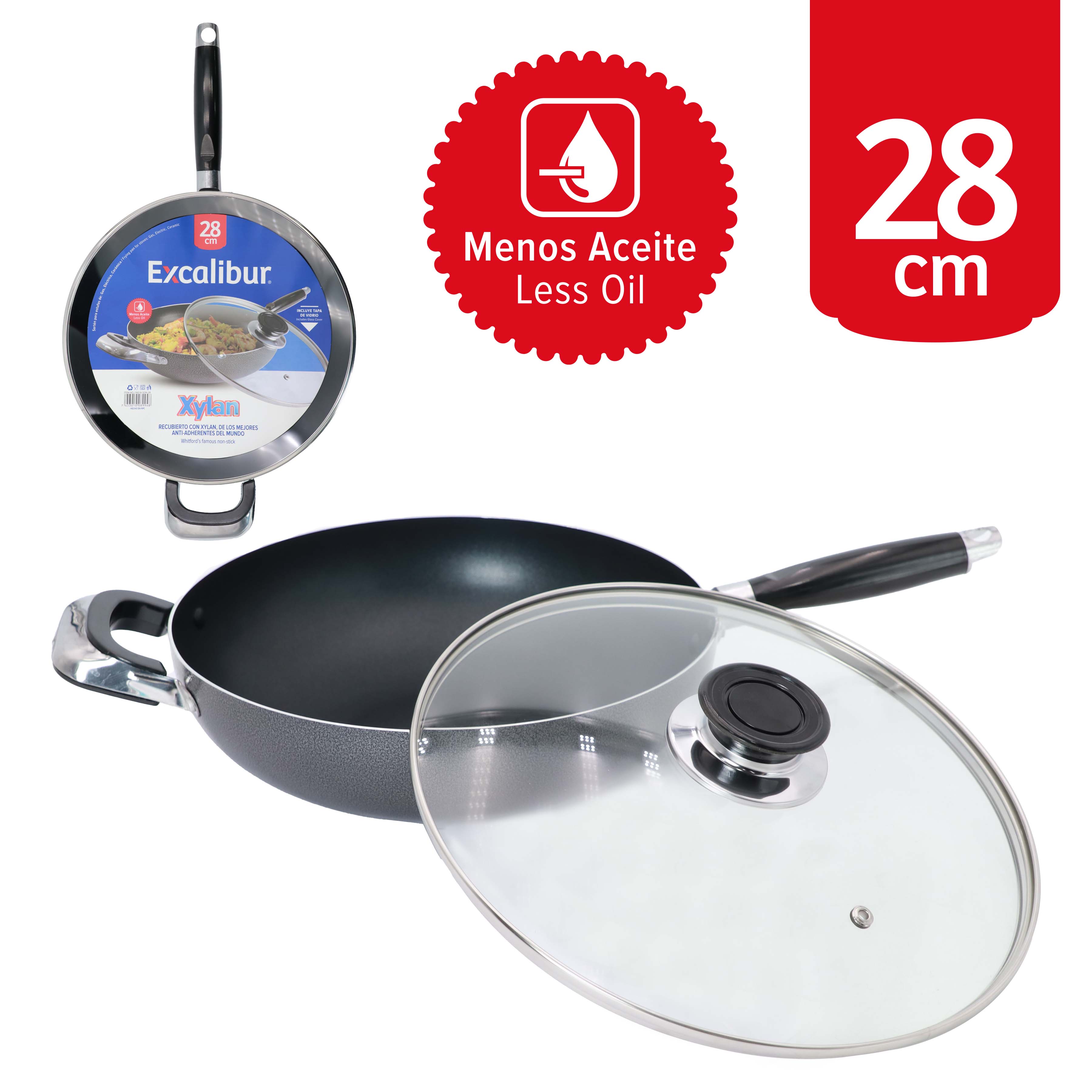 Sartén con Tapa de Vidrio de 28cm Antiadherente Excalibur 7A018-SDN-28 EXCALIBUR