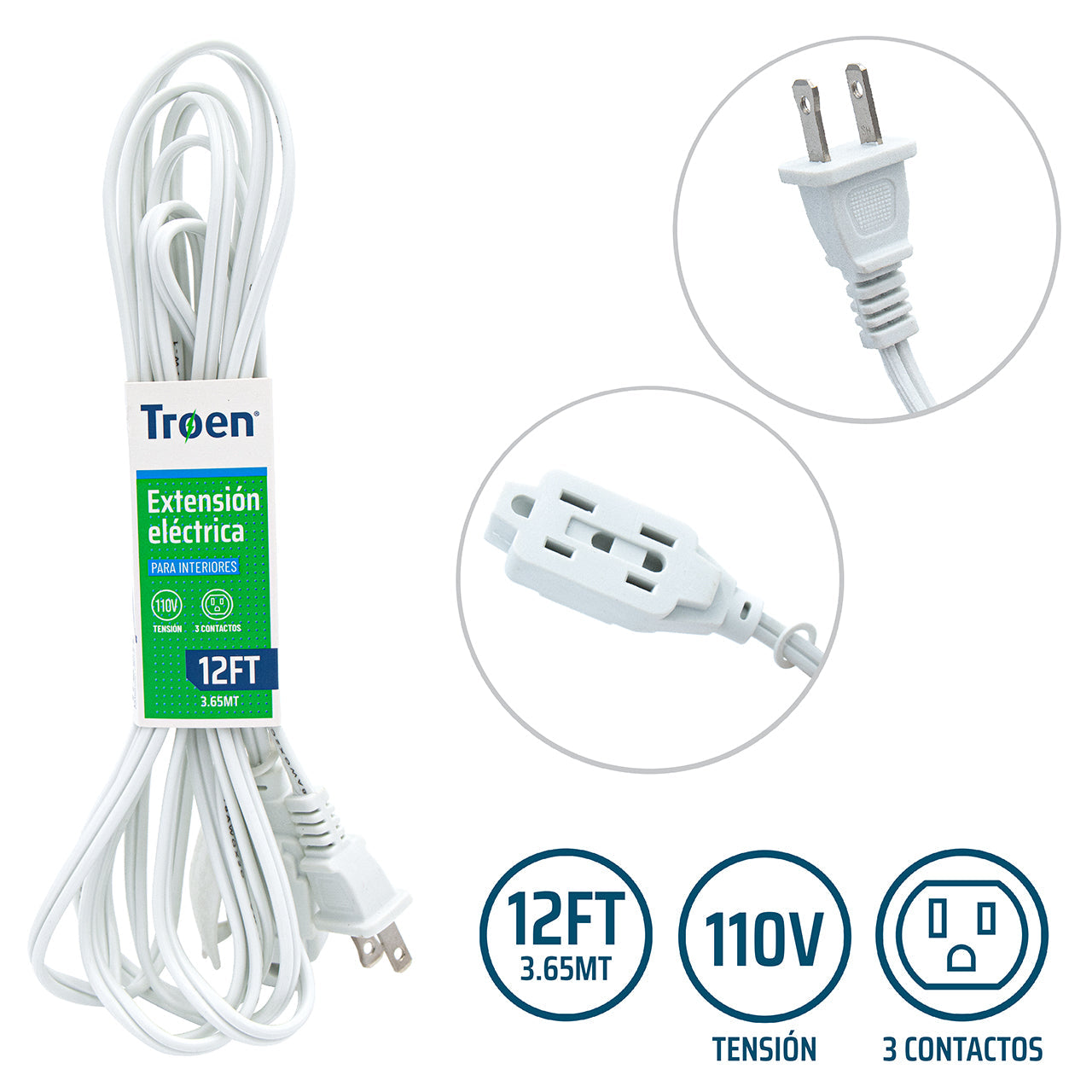 Extensión Eléctrica 12 Pies TROEN 7A136-F0601-12FT TROEN