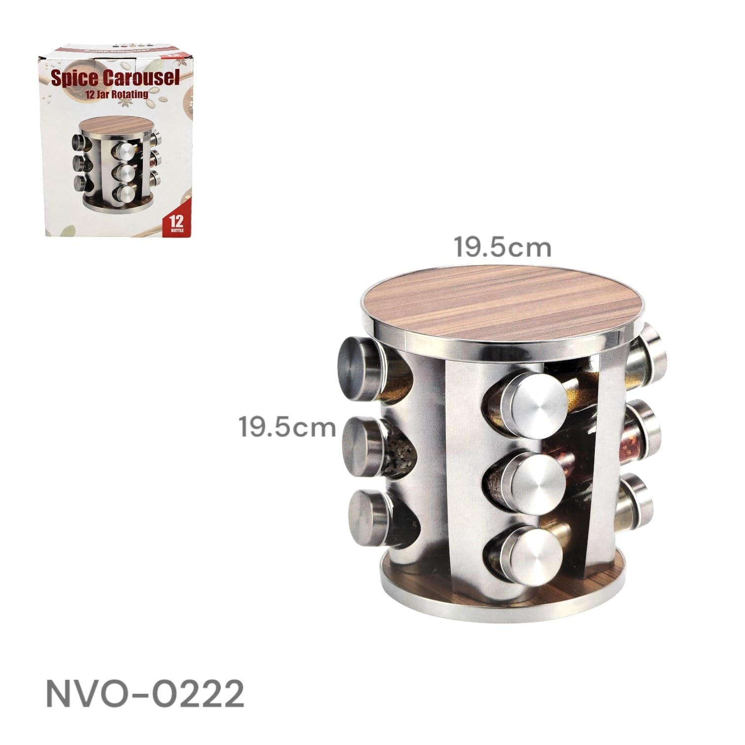 Set 12 Condimenteros de Vidrio con Base Giratorio NVO-0222