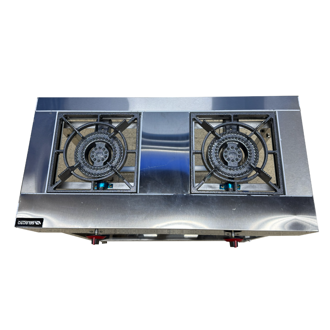 Estufa de 2 Quemadores Lineal a Gas en Acero Inoxidable con Patas 83x80x40cm ACI-200 Industrial. Selecto