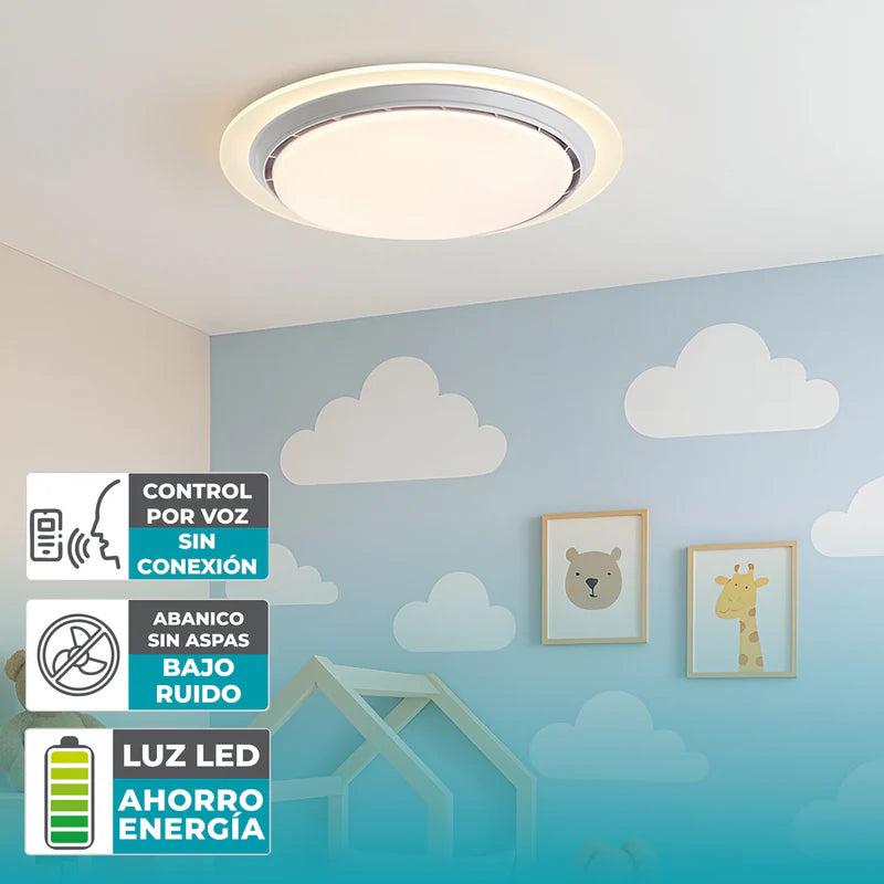 Abanico Sin Aspas Lampara LED Dimeable 3000-6500K Control Por Voz Ventilador Invisible 20"(52Cm) 69W. JYABL001 CARBONE
