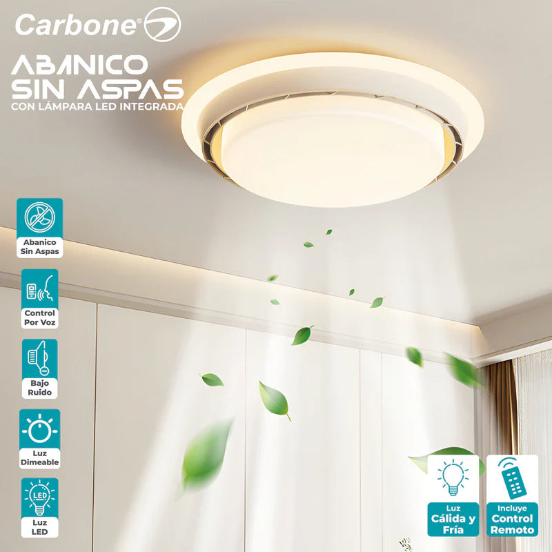 Abanico Sin Aspas Lampara LED Dimeable 3000-6500K Control Por Voz Ventilador Invisible 20"(52Cm) 69W. JYABL001 CARBONE
