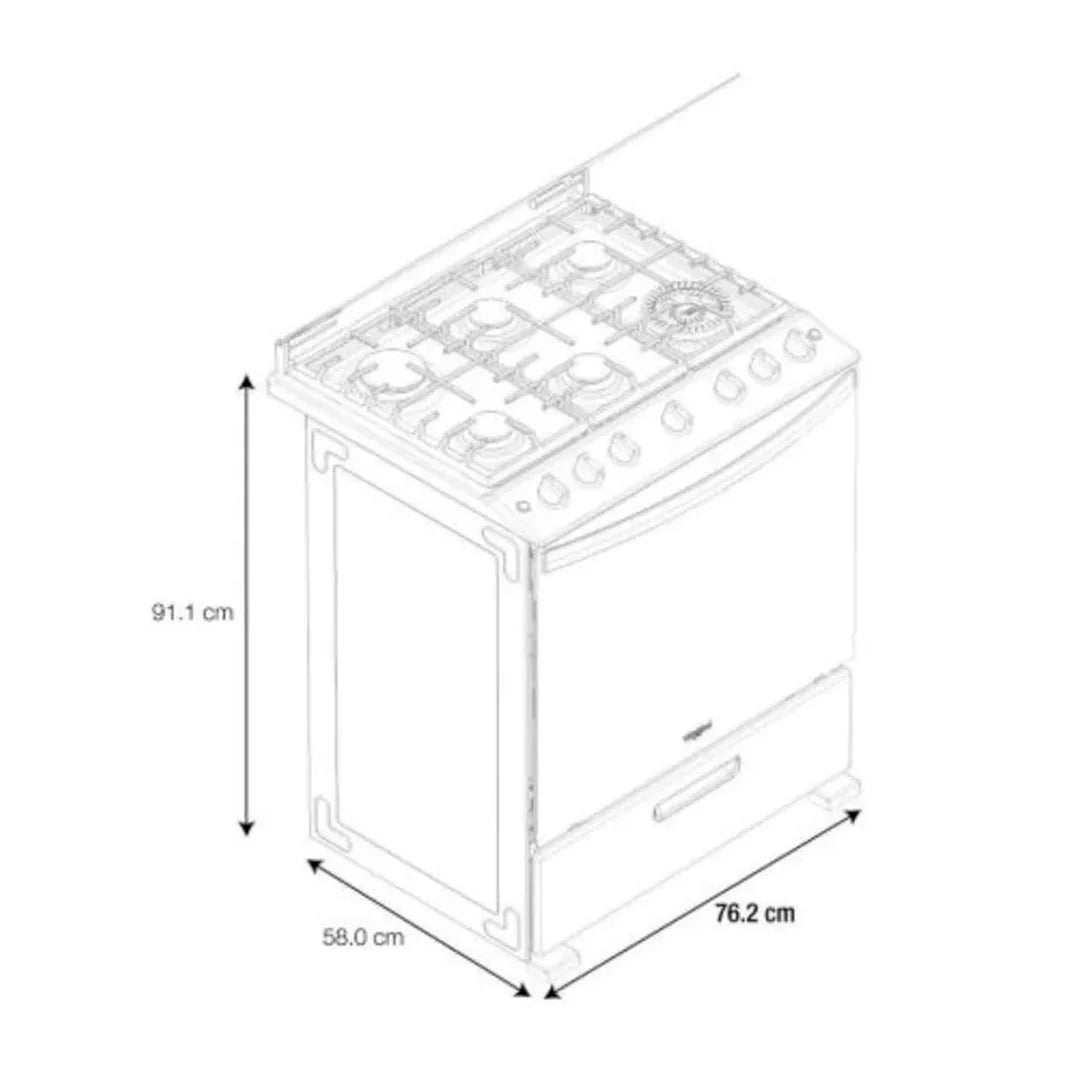 Estufa con Horno a Gas Whirlpool LWFR5200D de 30 Pulgadas con 6 Quemadores, Parrillas de Hierro Fundido y Horno EverClean