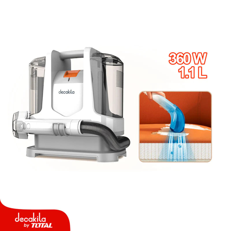Aspiradora De Agua Limpiador De Alfombras Y Tapicería Portátil 360W 120V 60Hz 1.1L Aspiración 9Kpa. Incluye Escobilla. Quita Manchas Decakila CUVC006W DECAKILA