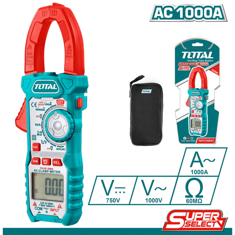Medidor Amperimetro AC Digital 1000Amp, 6000 Cuentas. Total TMT4100041 TOTAL