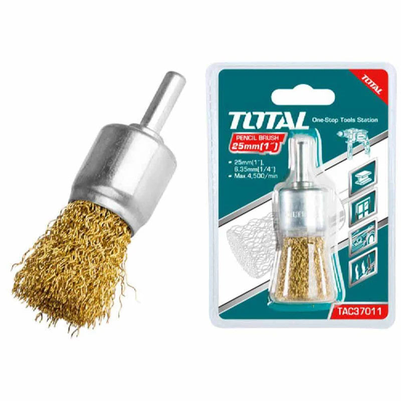 Cepillo De Alambre Cilindrico Con Vastago De 24Mm. Para Taladro. Diametro Alambre 0.35 Mm. TAC37011 TOTAL