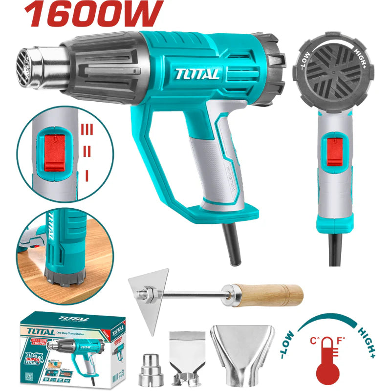 Pistola De Calor 1600W Temperatura Ajustable Con Botón Giratorio Para Un Control Preciso. 110-120V~50/60Hz Total UTB16045 TOTAL