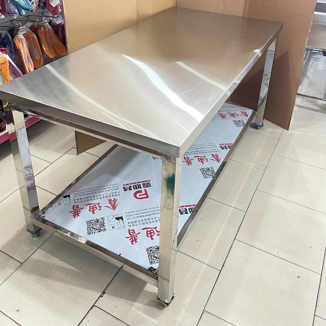 (CALIDAD GRUESA FUERTE) Mesa de Acero Inoxidable 201 De 2 Niveles 160x80x80cm Calibre 40mm Selecto