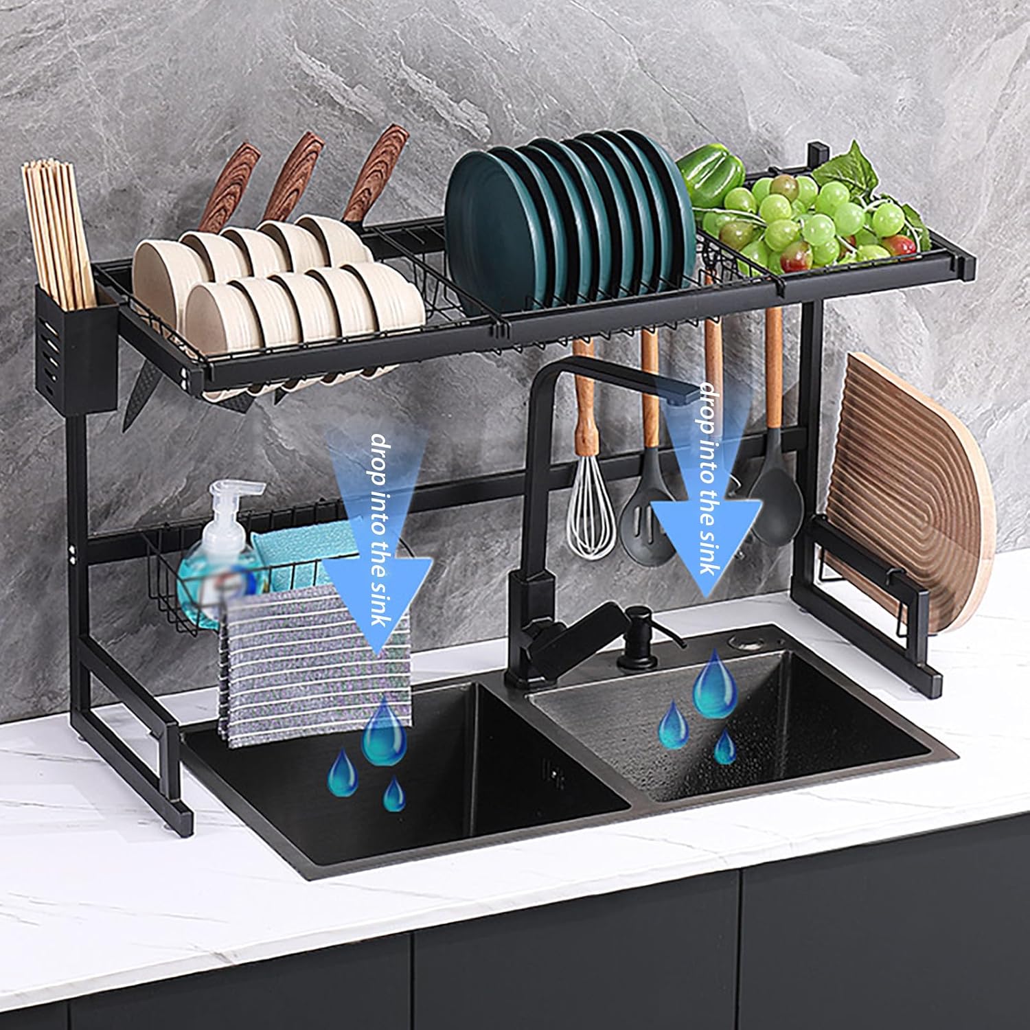 Escurridor de Platos Metal Negro 32x50x84cm KC-30695 Selecto