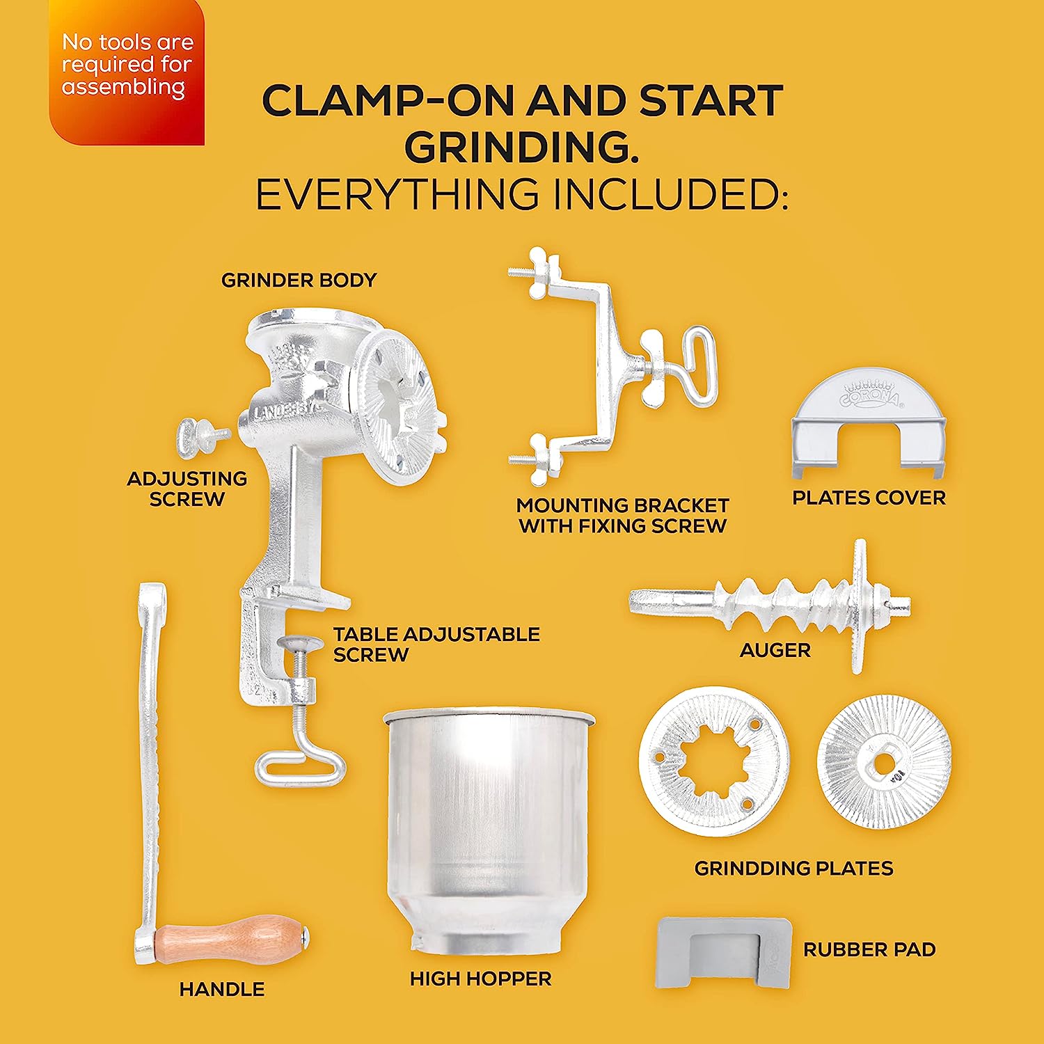 Molino de Maíz de Hierro Fundido con Tolva Alta Corona