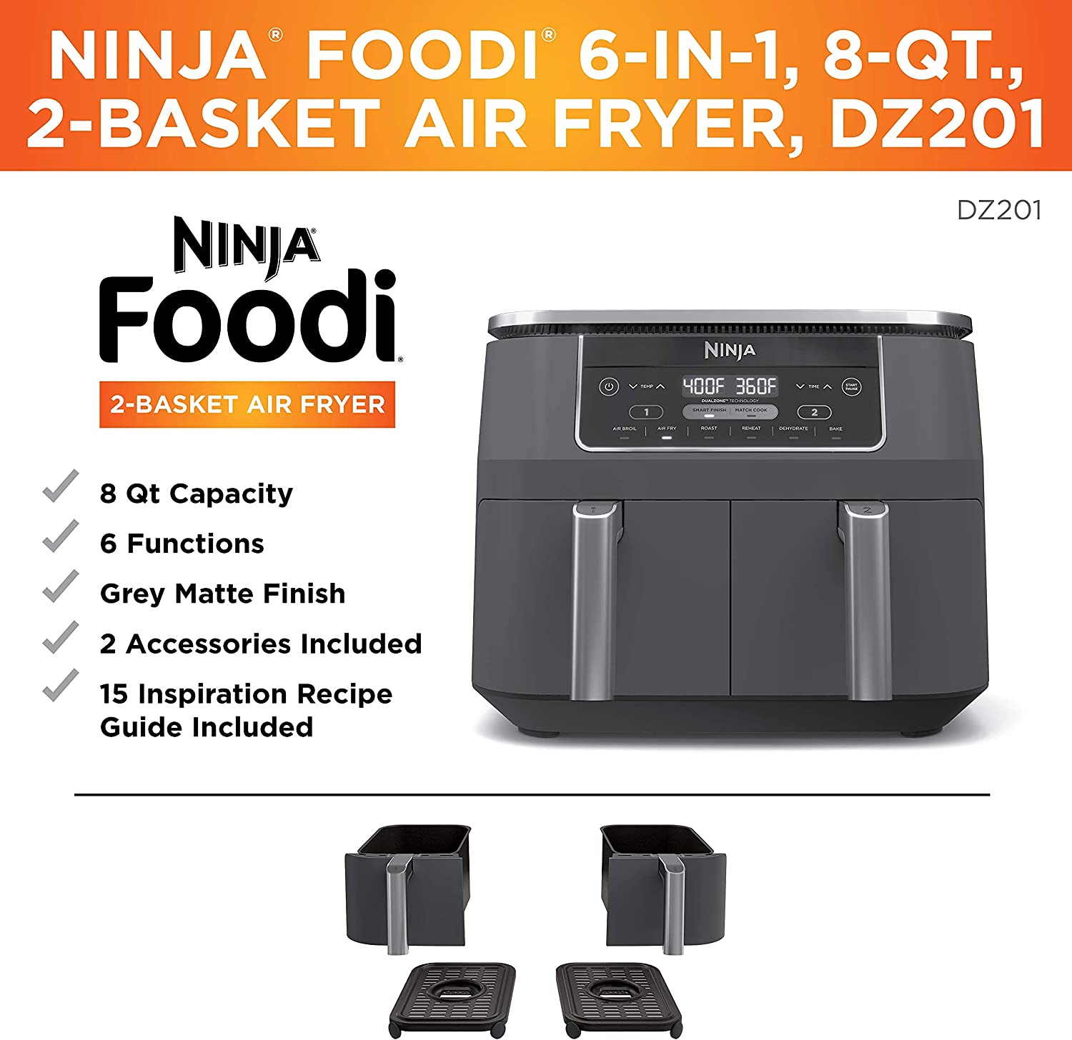 Freidora de Aire Foodi DualZone 6en1 18QT NINJA DZ201 NINJA