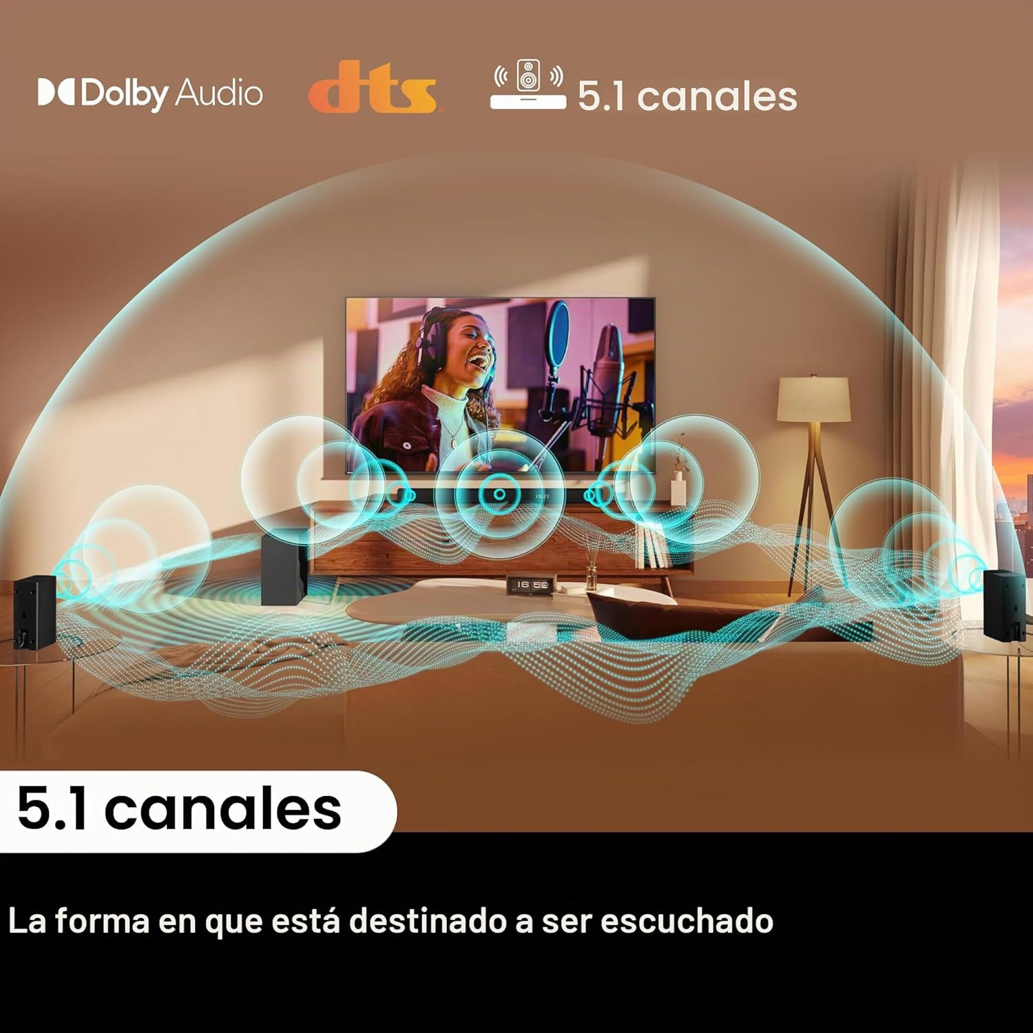 Barra de Sonido Hisense HS5100 5.1 Canales con Subwoofer Inalámbrico, Altavoces Traseros y 540W | Dolby Audio & DTS Virtual:X