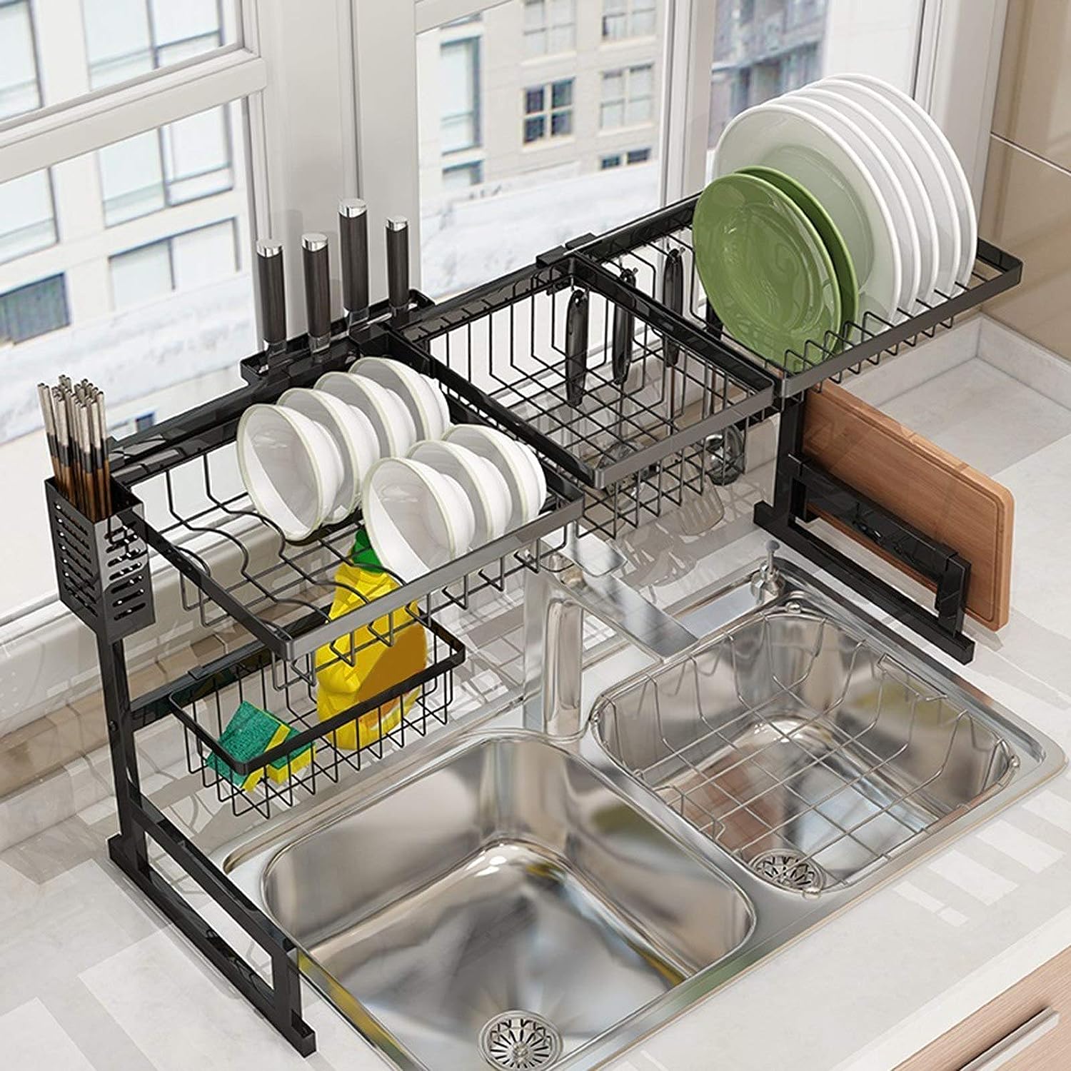 Escurridor Metal de Platos Sobre Fregador Color Negro 46x85x26cm KC-31099