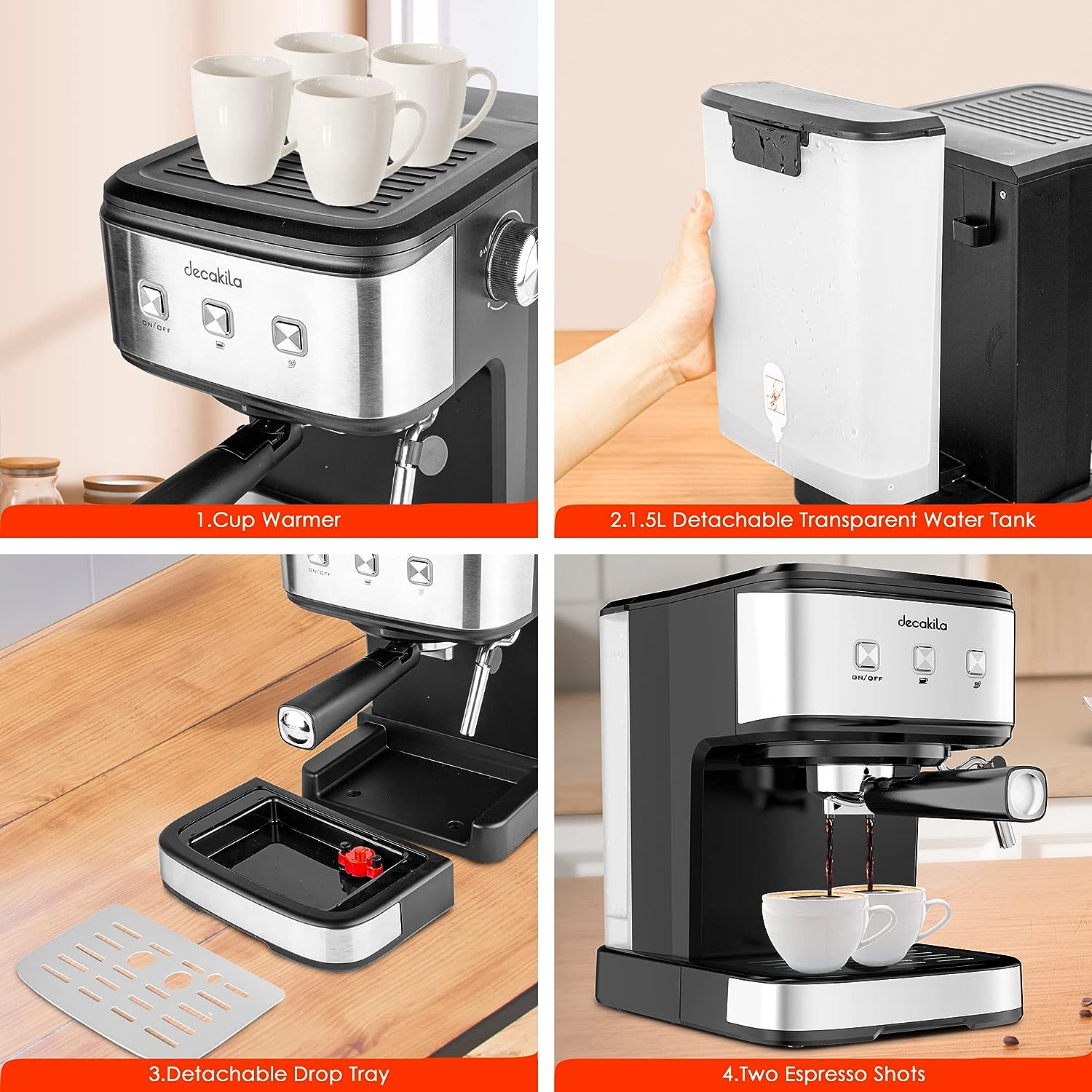 Máquina de Café Espresso 850W. 15Bar. 1.5 Litros Decakila KUCF009B DECAKILA