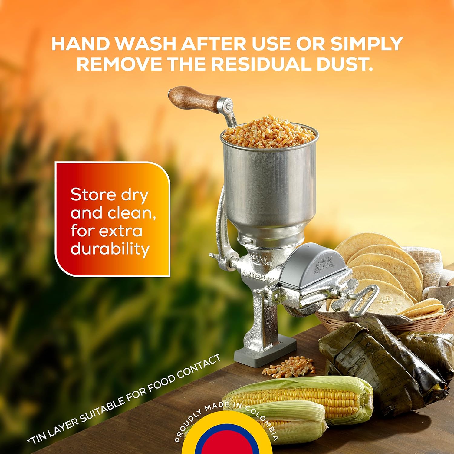 Molino de Maíz de Hierro Fundido con Tolva Alta Corona