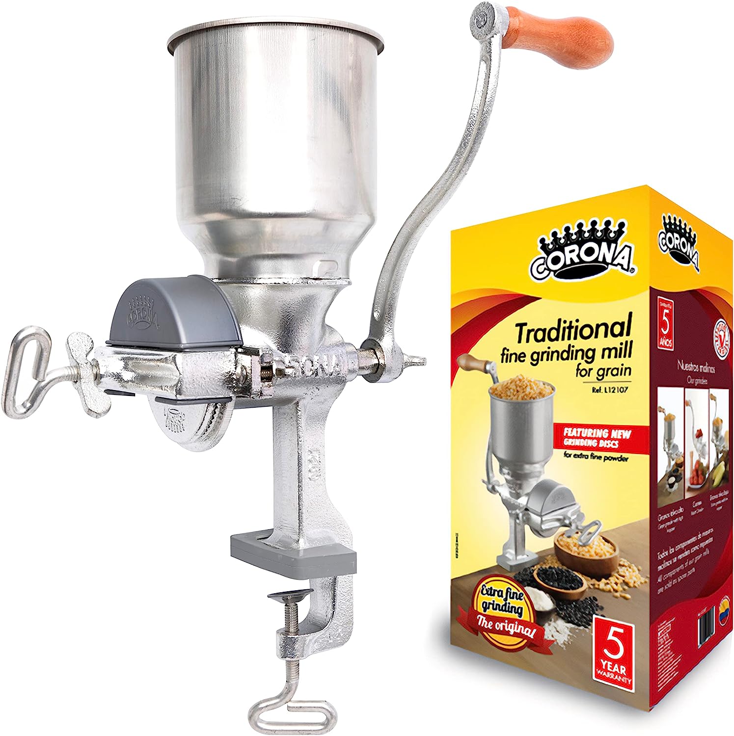 Molino de Maíz de Hierro Fundido con Tolva Alta Corona