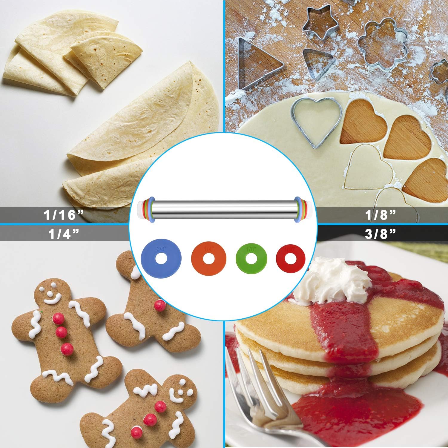 Rodillo de Acero Inoxidable Antiadherente con 4 Anillos de Disco Ajustable Excalibur EX-M16-KT2203