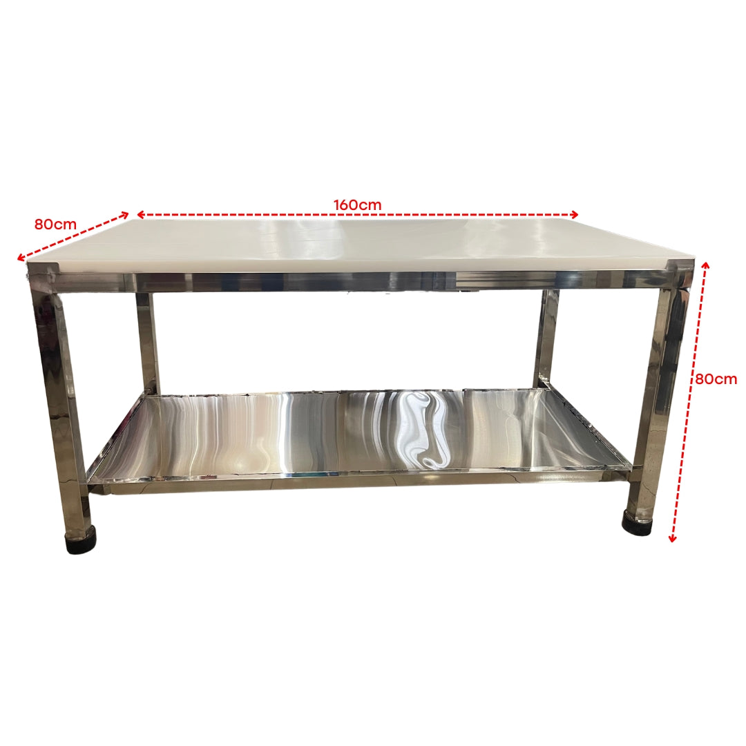 Mesa de Acero Inoxidable 201 de 2 Niveles con Tabla de Picar de 30mm 160x80x80cm Selecto