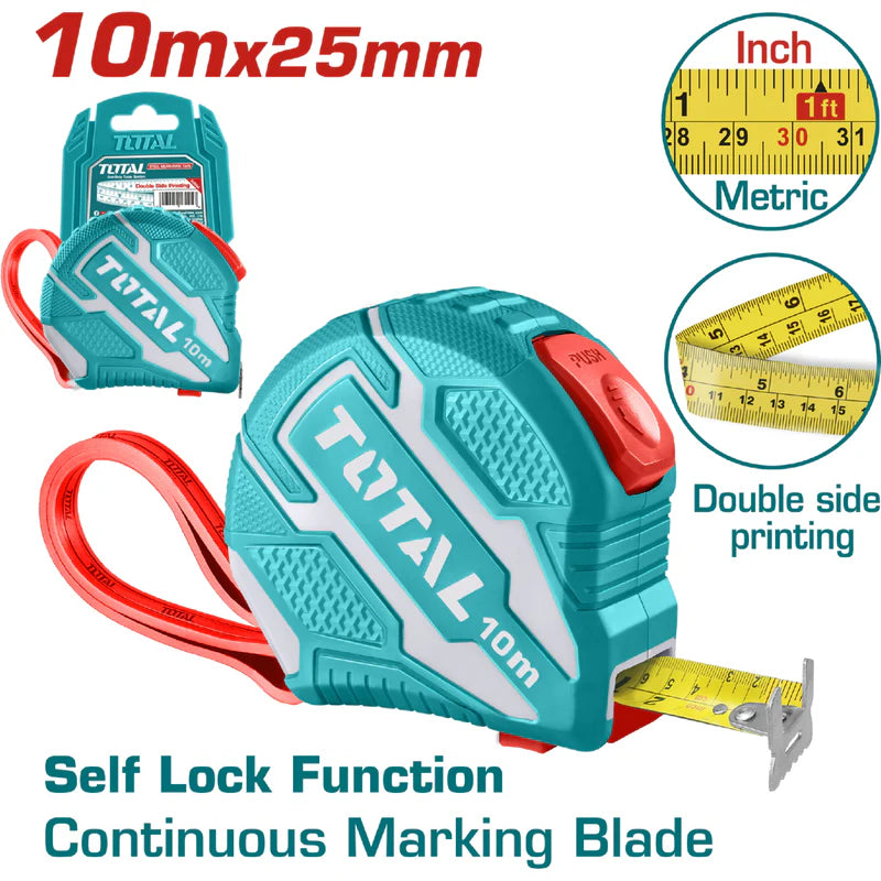 Cinta Métrica 10Mts X 1". Métrico Y Pulgadas Total TMT1262101