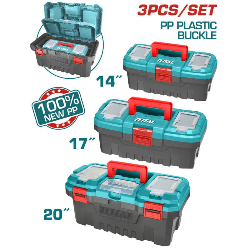Caja De Herramientas De Plástico Set De 3 (14", 17", 20") Con Áreas De Almacenamiento. Combo Juego TPBXK0031