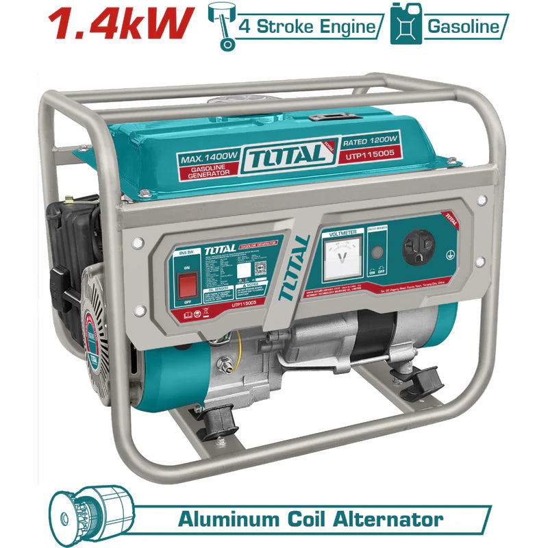 Generador A Gasolina 1,400Watts 1.4Kw. 110-120V 60Hz 3600Rpm 5.5L Motor 4 Tiempos. Alternador De Aluminio. Planta Total UTP115005 TOTAL