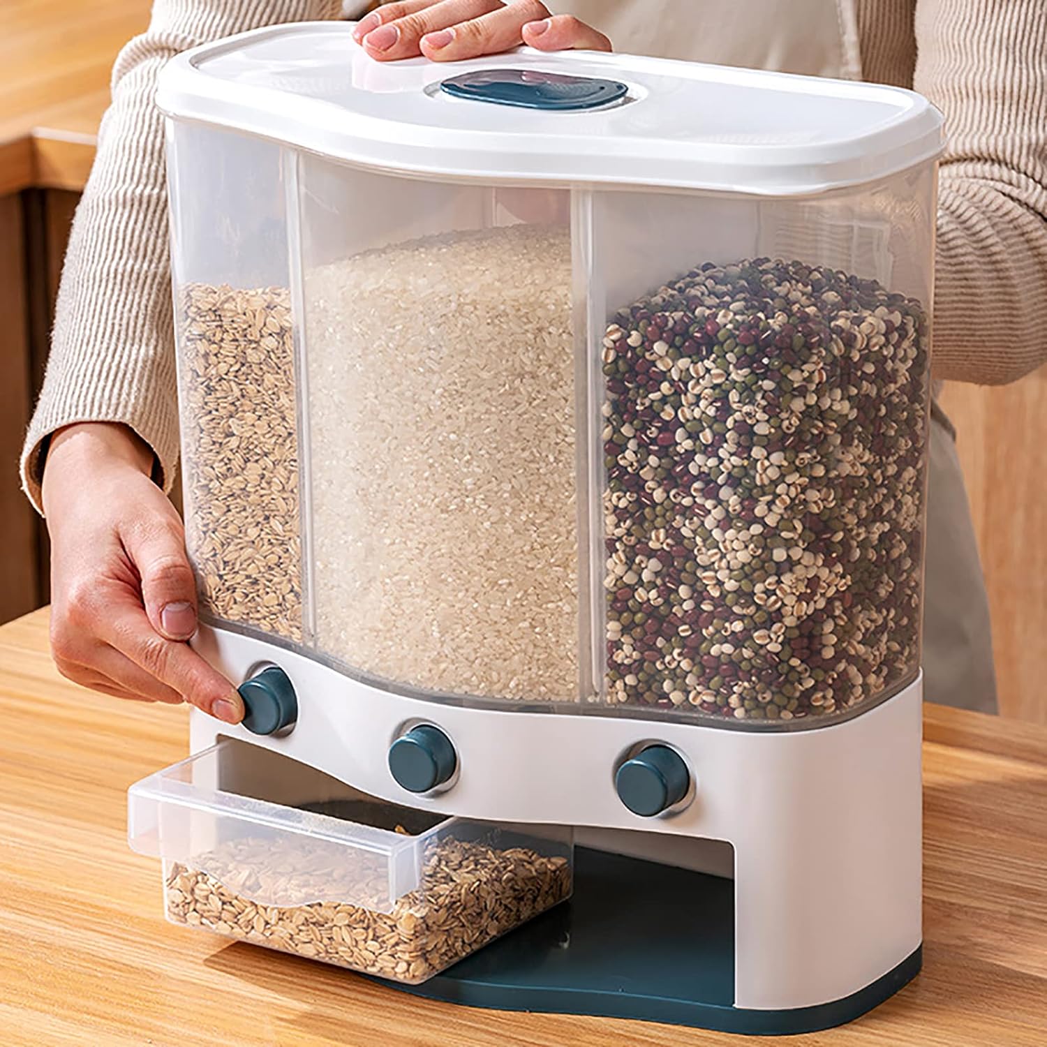 Contenedor con Dispensador para Alimentos de Granos 3 Compartimientos LCH-9650 Selecto