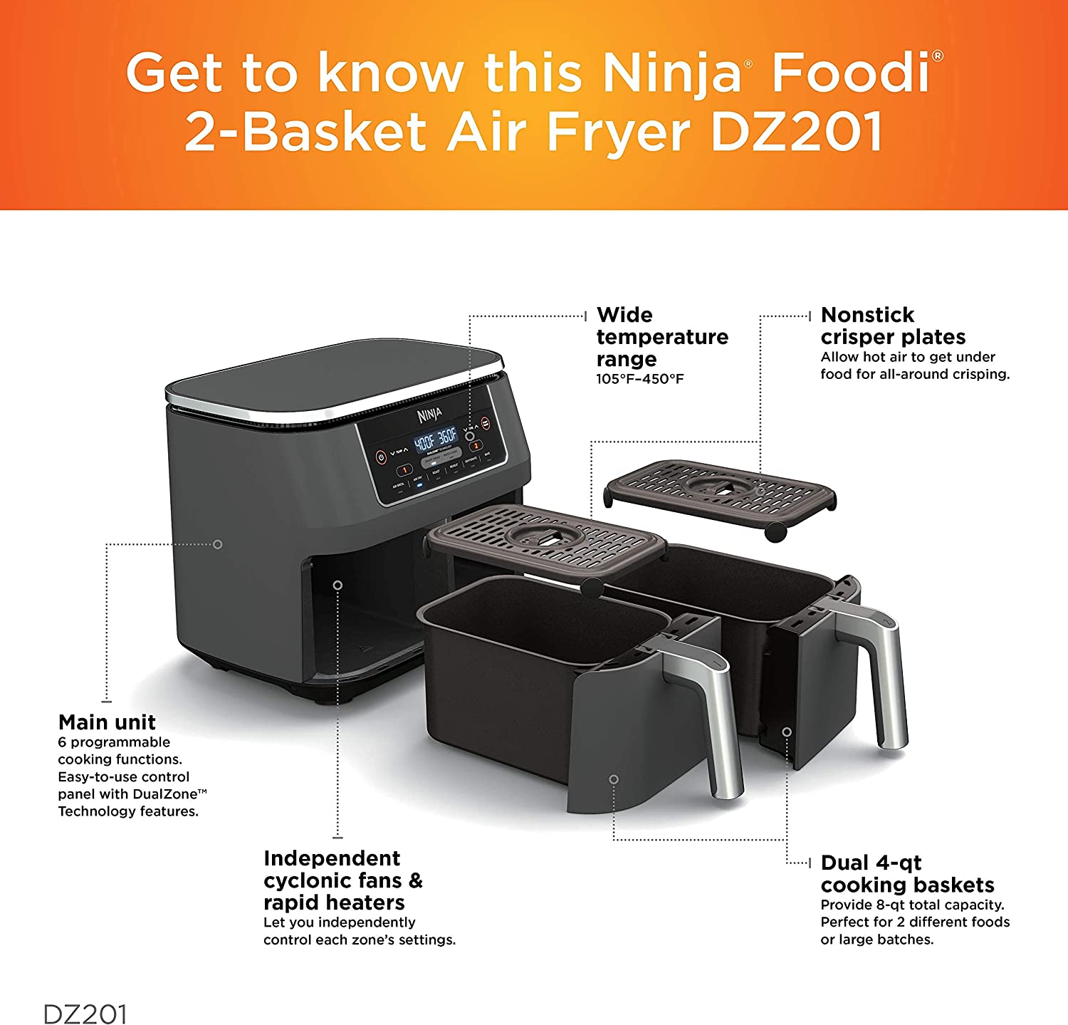 Freidora de Aire Foodi DualZone 6en1 18QT NINJA DZ201 NINJA