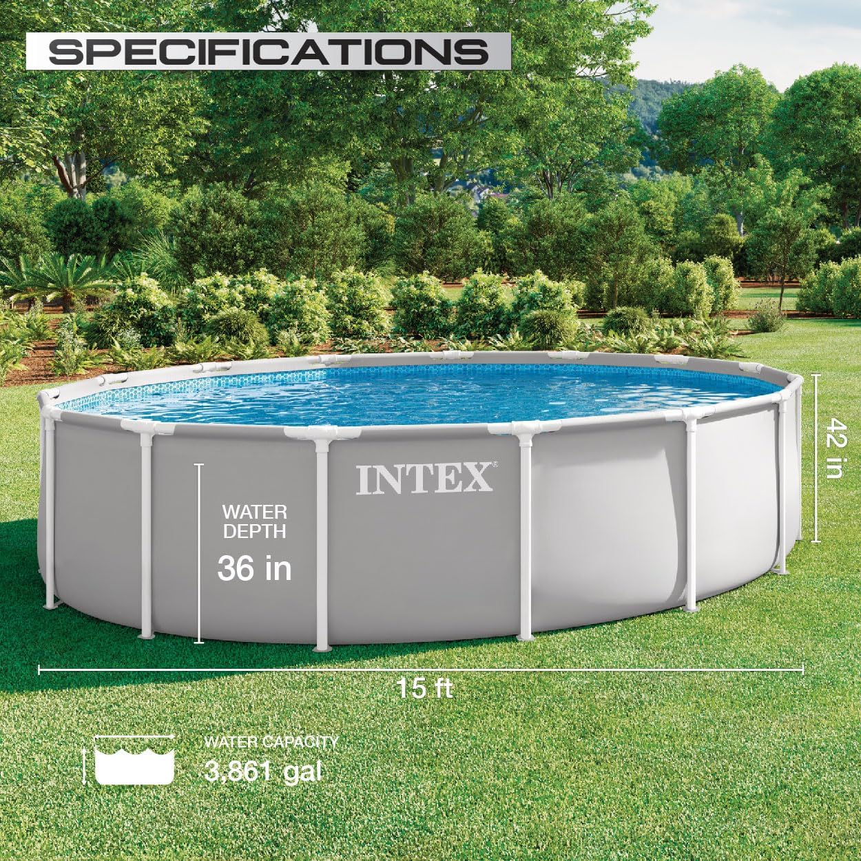 Piscina Redonda Desmontable de Tubo 15 pies x 42" Incluye Filtro y Escalera Intex 26723EP INTEX