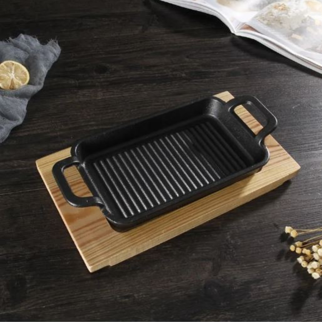 Mini Bandeja de Hierro Fundido con Tabla de Madera 86053