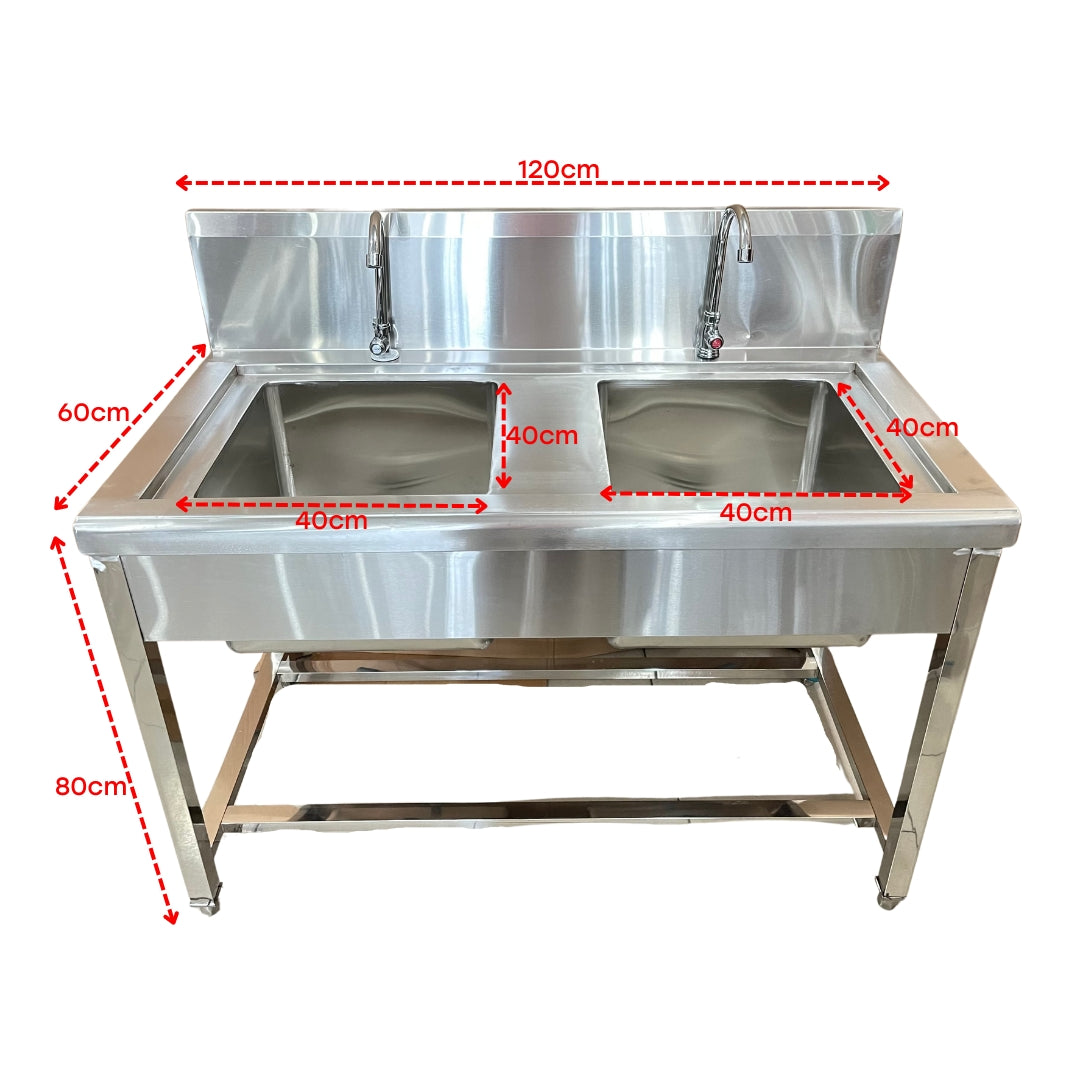 Fregador Industrial Doble con Grifos de Acero Inoxidable 201 0569