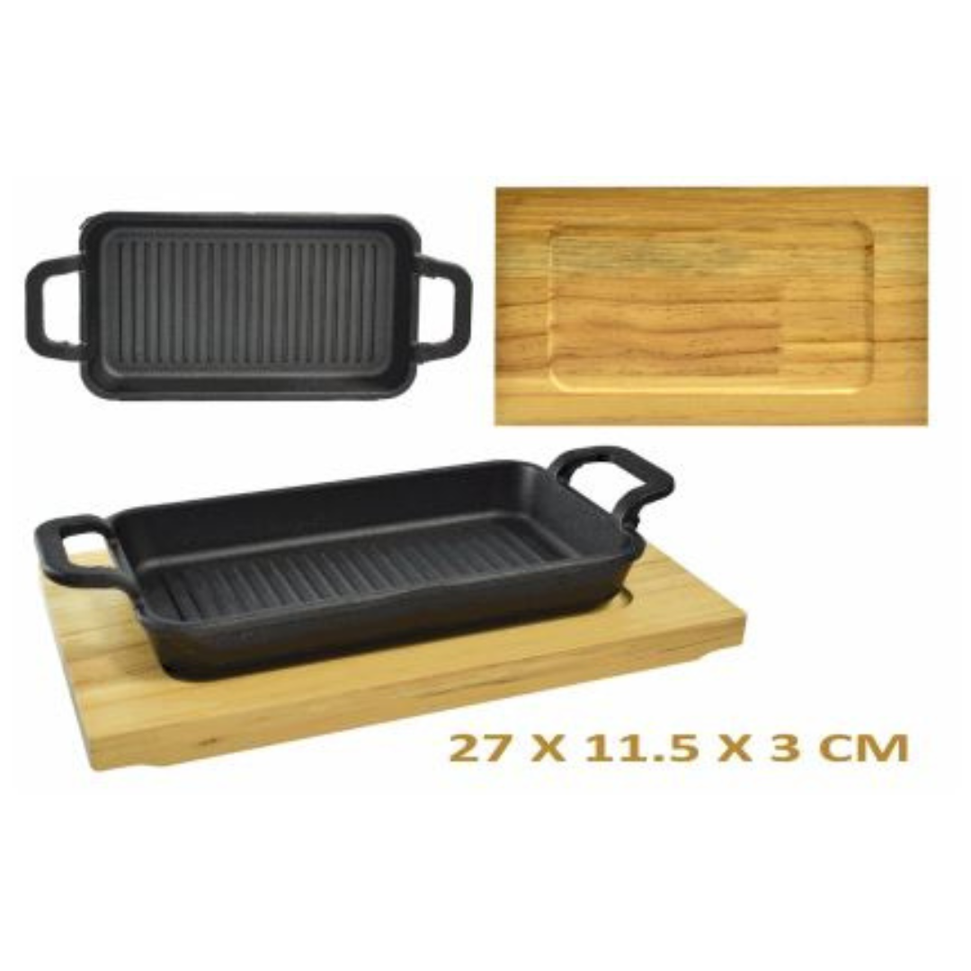 Mini Bandeja de Hierro Fundido con Tabla de Madera 86053